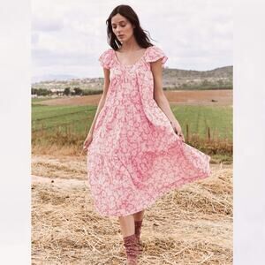 The Great Whipstitched Plumeria Dress romantic pink Floral prairie summer Sz XS